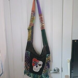 Stonewashed Boho Hippie purse Skull Fringe Razor Cut Grateful Dead Stealie Bag